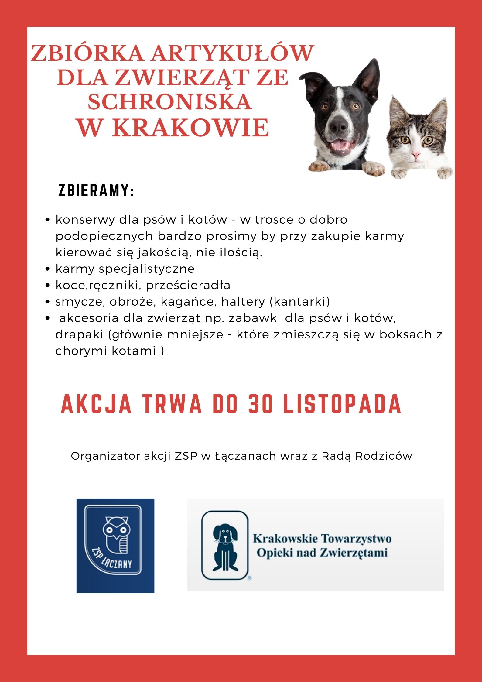 zbiórka artykułów dla zwierząt ze schroniska w krakowie